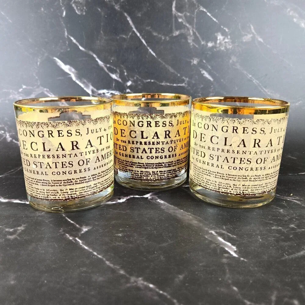 Set of 3 Bicentennial Bar Glasses 1776-1976 Declaration of Independence Vintage